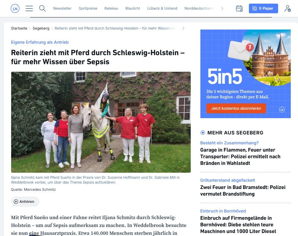 Vorschau: Reiterin zieht mit Pferd durch Schleswig-Holstein – für mehr Wissen über Sepsis